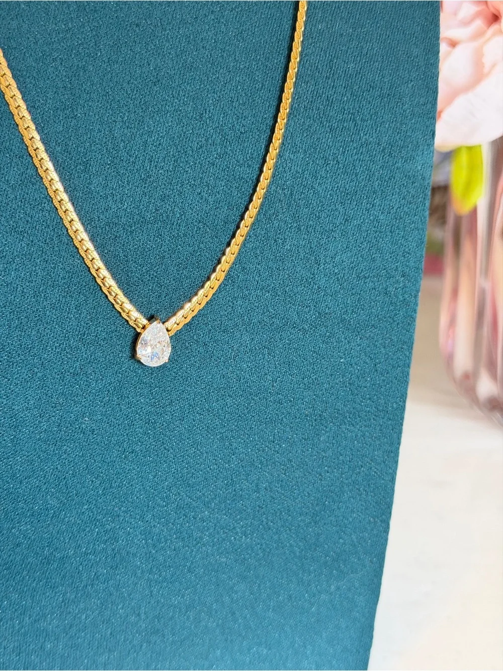 18k Gold Plated jewelry set ~ Chain Necklace with CZ Pendant + CZ Huggies